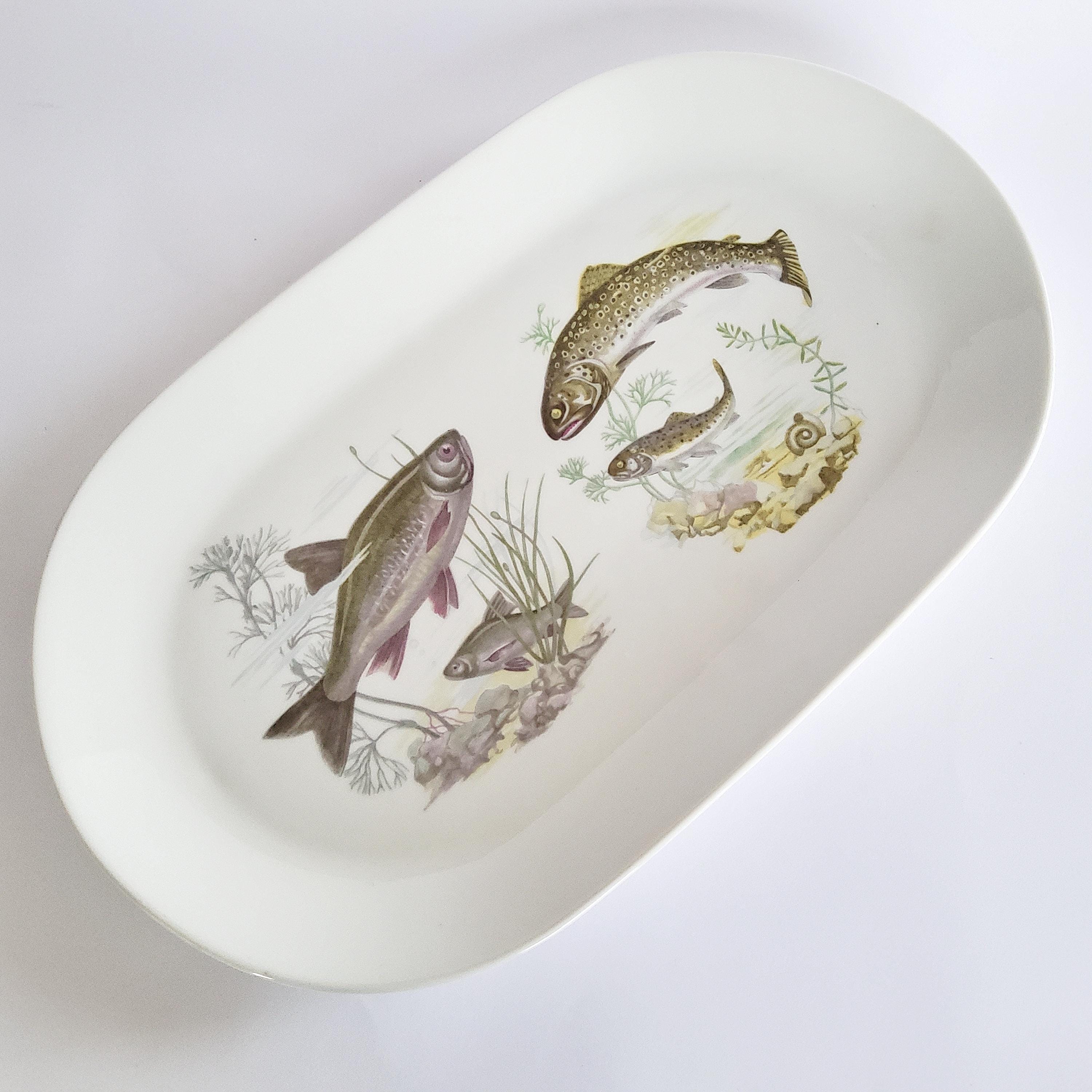 Service De 6 Assiettes En Porcelaine – Motif Poissons & Décor Doré – Mondial
