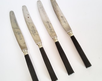 4 stora frukostknivar, smörknivar, brödknivar, rullknivar, Solingen, trähandtag, antik art déco-stil