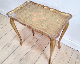 Florentine side table 54 x 35 cm, small golden vintage wooden table, wine table, Italian table, book table, nesting table