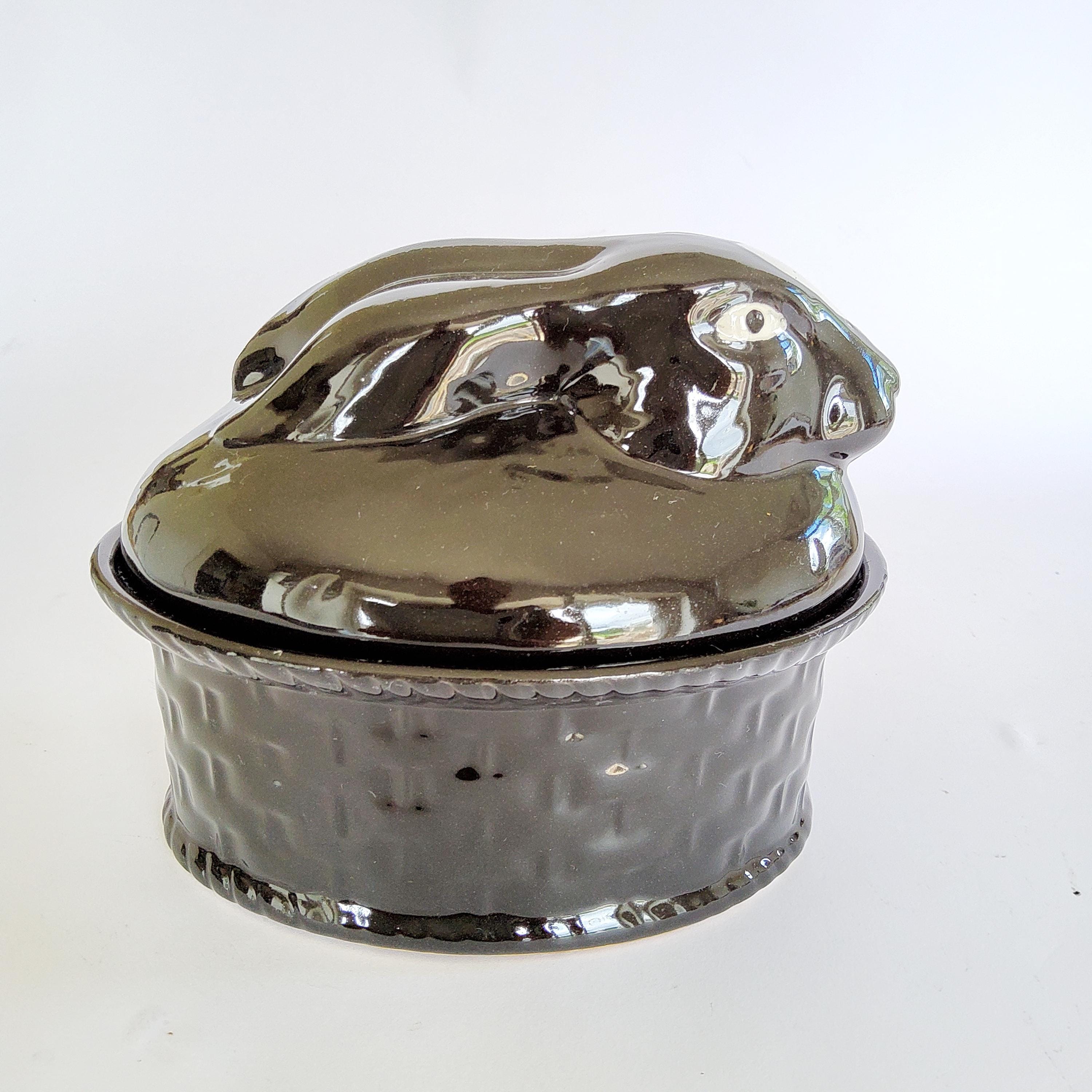 Black Rabbit, 16 x 12 cm, Terrine, French Pie Dish, Lidded Jar, Easter Decoration, Paté Dish, Bowl with Lid, Rabbit, Wild