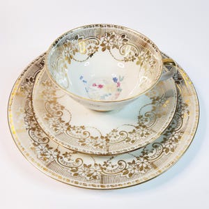Collector&#39;s set 50s flower and gold decor, 3-piece vintage coffee set, collector&#39;s cup, tea cup gold rim, retro tableware Bavaria