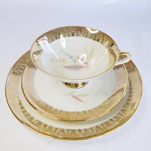 Service à café de collection, années 1940-1950, service à café vintage, ensemble de 3 tasses de collection, bordure dorée, service à café Tirschenreuth, tasse à thé à bordure dorée