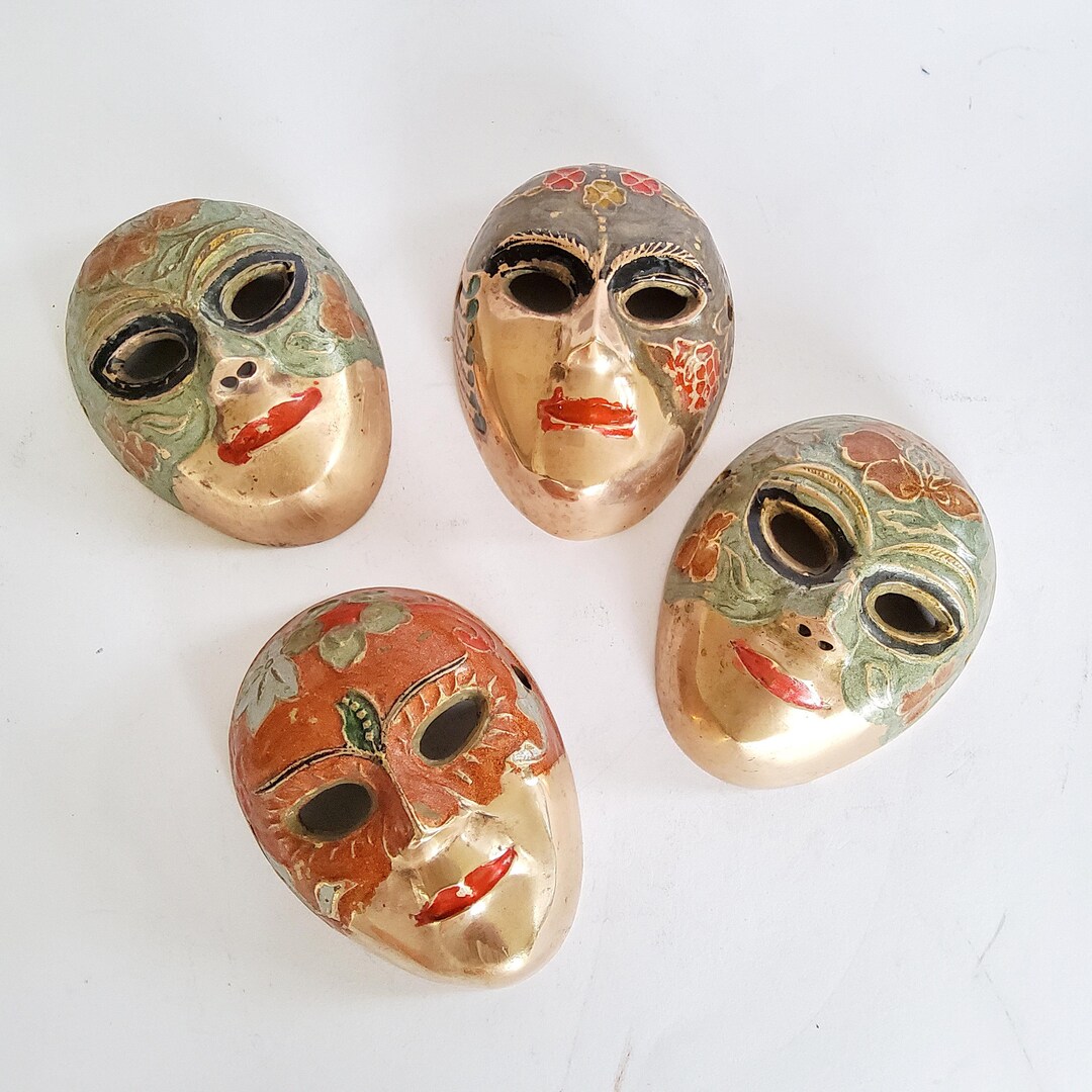 4 Venetian Masks, 4.5 Cm Vintage Masks Made of Brass, Wall Decoration ...
