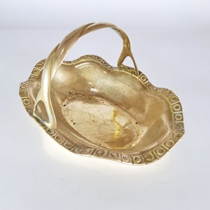 Messing schaal, messing mand, 19,5 cm, schaal met handvat, bloemenschaal, schaal voor noten/snoep, vintage, serveerschaal, mand, midden van de 20e eeuw