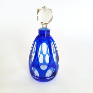 Cut glass bottle, blue perfume bottle with stopper, dressing table, vanity set, 1920s-1930s, boudoir decoration