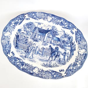 Riesige alte Keramikplatte, 46 x 35 cm oval, blau weiße Servierplatte, Transferware, Keramik aus England, Farmhausdeko, Shabby Küche