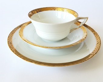 Sammelgedeck, 40er Jahre, Vintage Kaffeegedeck, Sammeltasse, 3 teilig, Teetasse, Goldrand, deutsche Sammeltasse, Bavaria Porzellan