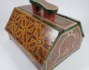 Schuhputzkiste aus Marokko, Holzbox, Vintage Holzkiste, Box aus Holz, alte Kiste zur Deko, Kiste mit Deckeln, arabische Dekoration, Afrika