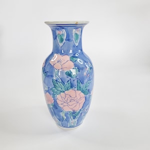 Vase Peonies, 16.5 cm, blue pink white peonies, porcelain, 16.5 cm, old flower vase, 80s, Chinoiserie, Grand Millennial, Vintage