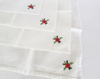 4 servilletas pequeñas, 26 x 26 cm, blancas con rosas rosas, servilletas de cóctel vintage bordadas, cuadradas, Día de la Madre, servilletas de té