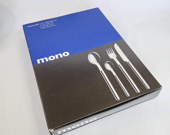 Juego de cubiertos mono ovalado de 4 piezas, fabricado en acero inoxidable pulido 18/10, 1982, New Modern Made in Germany, nuevo de antiguo stock, embalaje original.