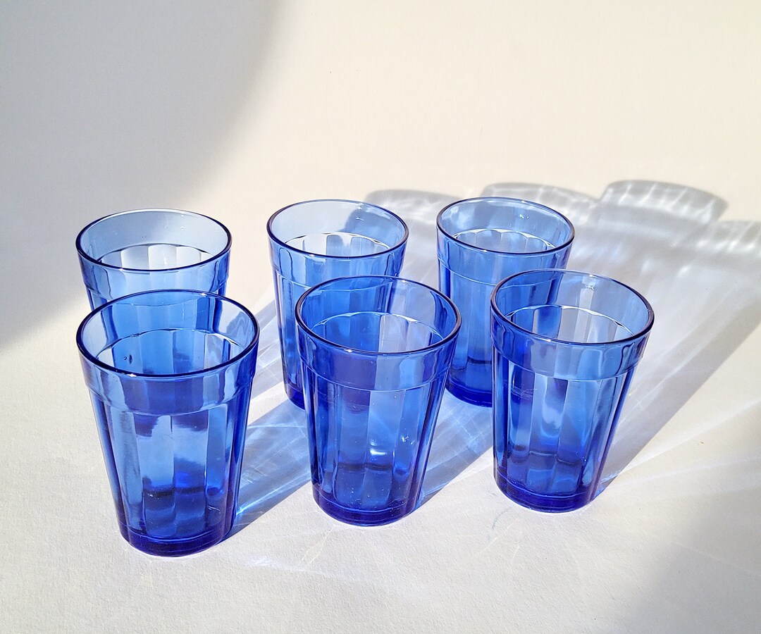 5 Blue Glasses Water Glasses Juice Glasses Tea Light Etsy