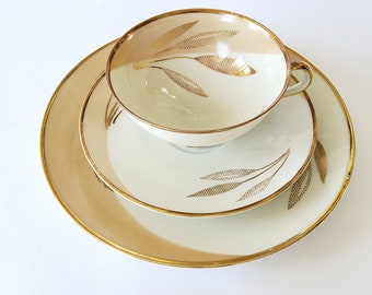 Sammelgedeck 3 teilig in beige und gold.  Vintage Kaffeegedeck für Mix & Match Kaffeeklatsch, Sammeltasse, 3 teilig, Teetasse, Winterling