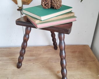Stool with turned legs, wooden stool, country house decor, small French chair, flower bench, footstool, vintage bench