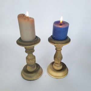 Candlestick 16 cm, wood, vintage for pillar candles, vintage, old candle holder, autumn decoration, candle holder for thick candles, Alpine