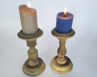 Candlestick 16 cm, wood, vintage for pillar candles, vintage, old candle holder, autumn decoration, candle holder for thick candles, Alpine