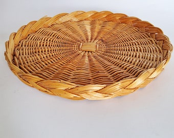 Round wicker tray, 26 cm, rattan tray, vintage, 70s, boho chic, grand millenial style, wicker, decorative tray, rattan coaster