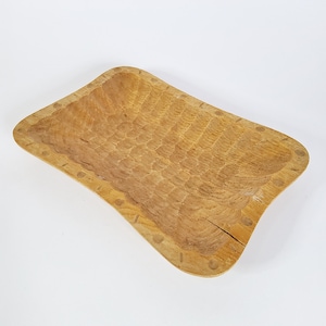Wooden bowl rectangular, 20 x 13 cm, small wooden plate, mid century style, turned bowl, brown wood, vintage 60s, offering bowl