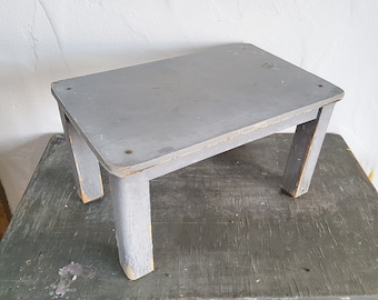 Small old stool, wooden stool, grey-blue painted step, country house decor, shabby chic footstool, flower bench, footstool, bench, stool