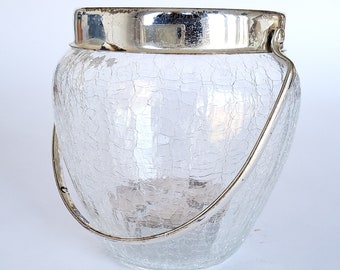 Ice bucket glass silver plated, vintage ice bucket, ice container for the midcentury home bar, decoration, vase, gift for men, man cave vintage decoration