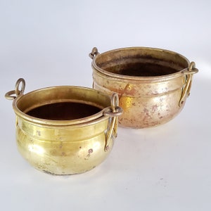 2 messing plantenpotten, 14/12 cm, brocante decor, landelijke stijl, Grand Millennial stijl, messing pot, plantenbak voor kamerplanten, vintage messing pot