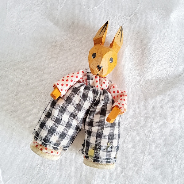 Easter bunny, boy 10 cm, Easter decoration made of wood with fabric clothing, vintage Easter decoration, unchic + cute, similar to Lotte Sievers Hahn