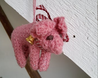 Pendentif cochon porte-bonheur - porcelet - crocheté en laine