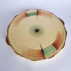 Vintage cake plate, 30 cm, tree slice cake plate, spray decoration, ceramic plate, 20s-30s coffee set, serving plate