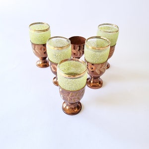 6 copper cups + 5 glasses, tea glasses with copper frame, Algeria, Morocco Vintage, North African - Mocha glasses Vintage Africa