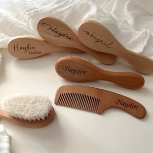 Personalized Baby brush and comb set, also available as add on to your baby gift box from our shop.