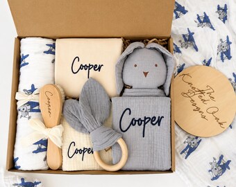 Baby boy gift, baby boy shower gift, new baby boy gift, baby boy embroidered gift box