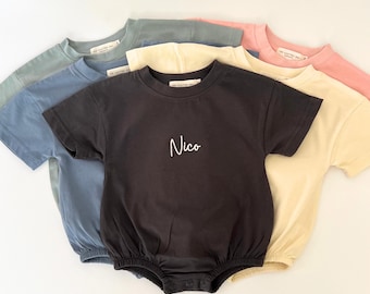 Baby oversized bubble romper, embroidered name, Personalized baby T-shirt bubble romper