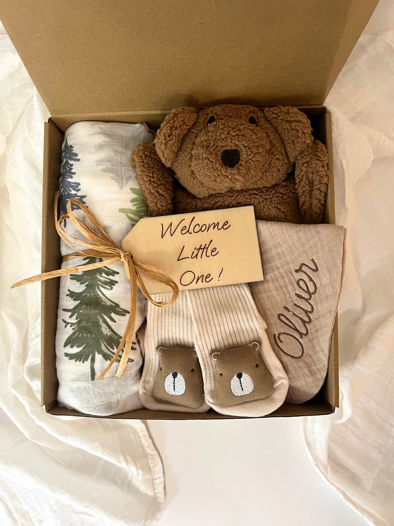 Baby boy gift, baby boy shower gift, new baby boy gift, baby boy bear gift box immagine 2