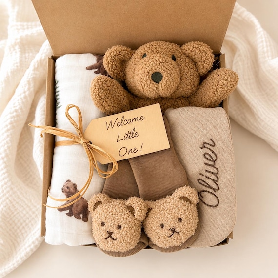 Baby boy gift, baby boy shower gift, new baby boy gift, baby boy bear gift box