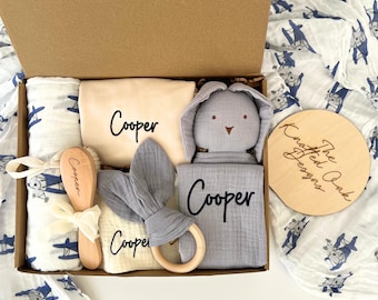 Baby boy gift, baby boy shower gift, new baby boy gift, baby boy embroidered gift box