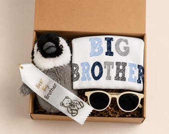 Big Brother Gift Set, Cotton Shirt, Stuffed Animal, Sunglasses & Award for Toddler New Sibling