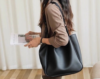 Sac à bandoulière en cuir végétalien avec pochette amovible | Fourre-tout en cuir avec pochette zippée Everyday | Lune