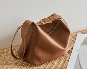 Smooth Leather Crossbody Bag | Leather Sling Bag with Zipper | Leather Shoulder Bag | Large Capacity Dumpling Purse | GEN