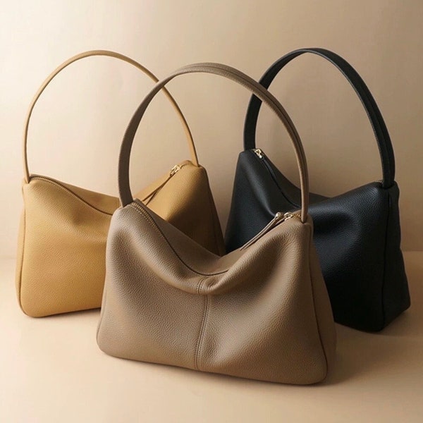 Sac à main minimaliste en cuir véritable | Porte-monnaie en cuir pleine fleur | Petit sac à bandoulière en cuir