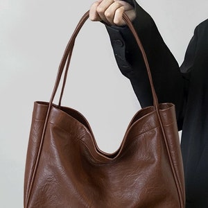 Soft Vegan Leather Tote Bag Laptop Tote Large Capacity Shoulder Bag with Removable Insert Everyday Use Tote Brown