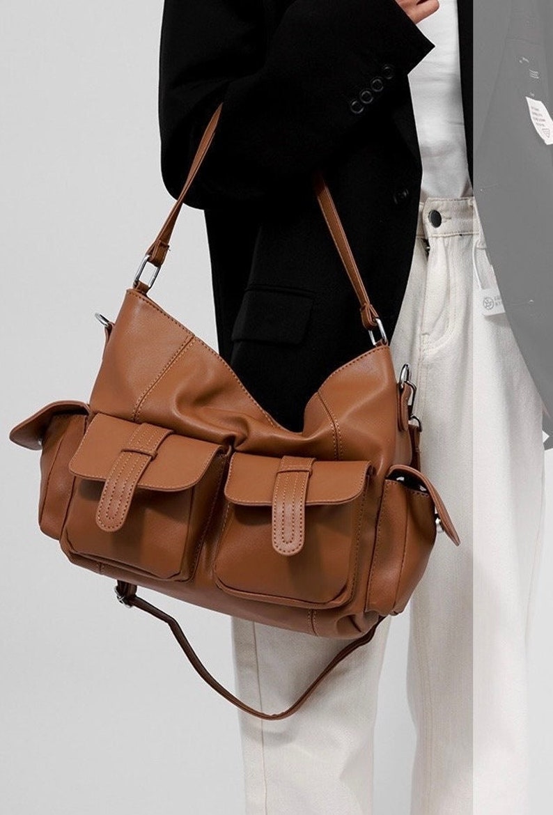 brown Trendy Vegan Leather Messenger Shoulder Bag