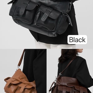 Bandoulière tendance en cuir végétalien Fourre-tout en cuir végétalien lisse pour ordinateur portable Sac à bandoulière grande capacité avec plusieurs poches image 3