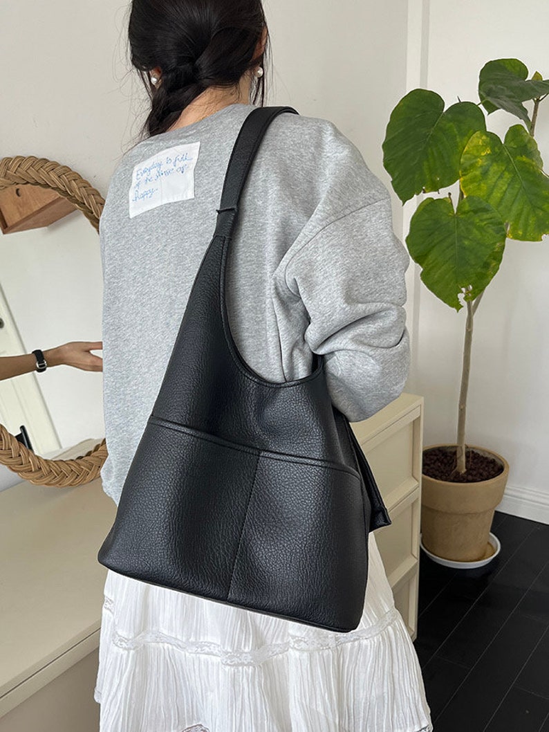 porté épaule hobo en cuir végétalien plat Sac de travail hobo grande capacité Sac fourre-tout en cuir avec poches image 5