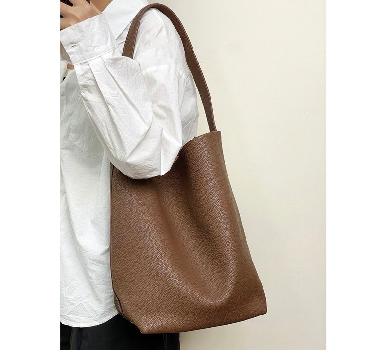 Brown genuine Leather Bucket Bag for women