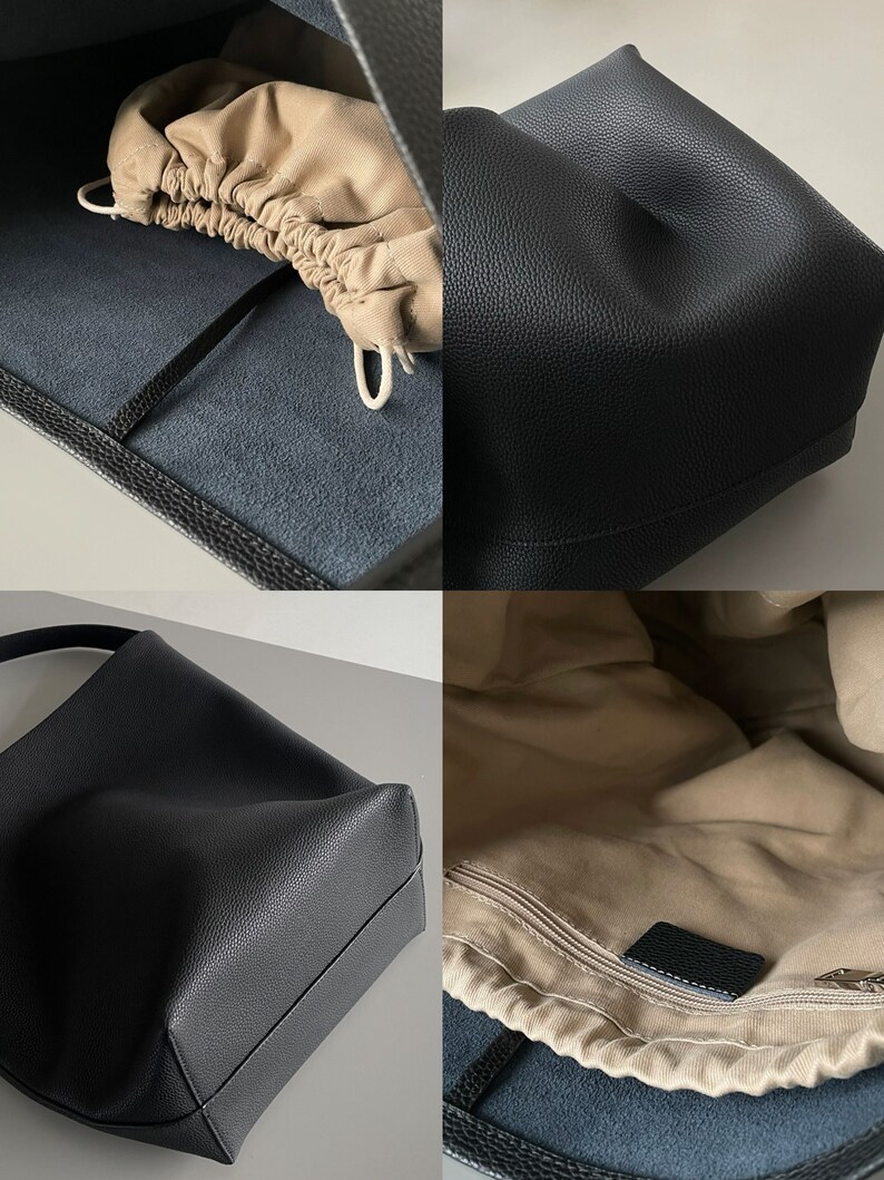 Sac seau en cuir véritable Grand sac seau à bandoulière Fourre-tout en cuir grande capacité pour ordinateur portable image 3