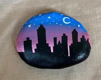City Silhouette Painted Rock