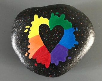 Rainbow Heart Painted Rock