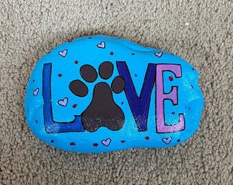 Love Paw Print Painted Rocj