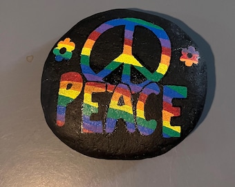 Peace Rainbow Painted Rock