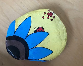 Ladybug Flower Painted Rock